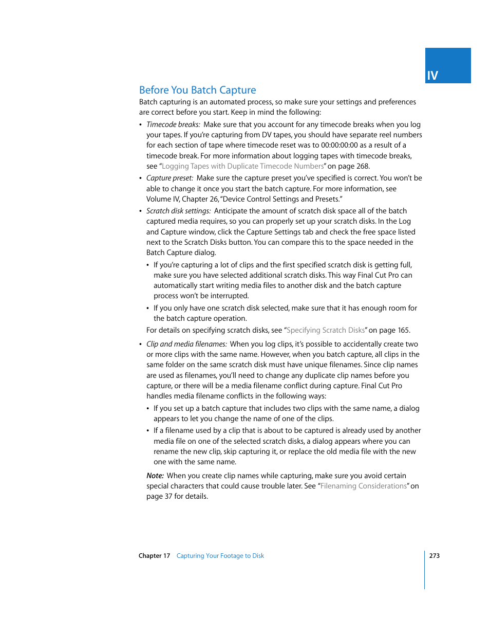 Before you batch capture | Apple Final Cut Pro 6 User Manual | Page 274 / 2033