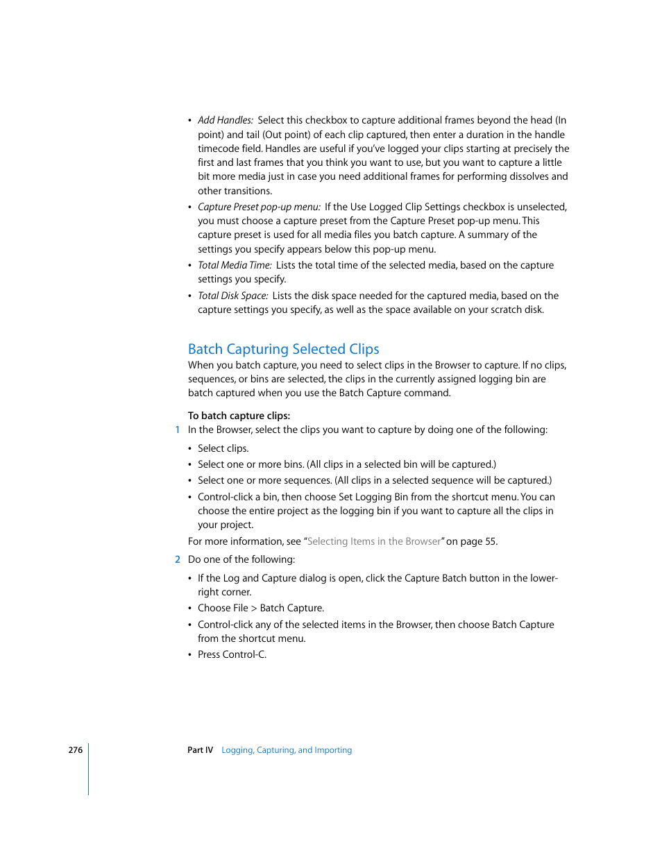 Batch capturing selected clips | Apple Final Cut Pro 6 User Manual | Page 277 / 2033