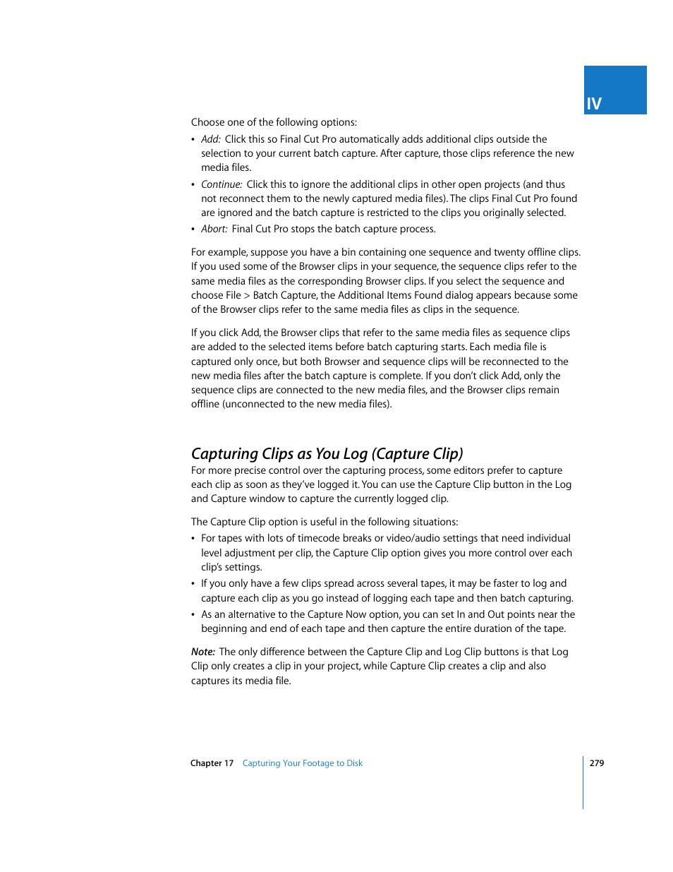 Capturing clips as you log (capture clip), P. 279) | Apple Final Cut Pro 6 User Manual | Page 280 / 2033