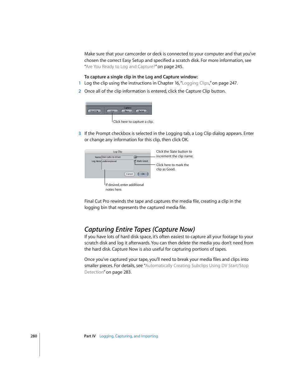 Capturing entire tapes (capture now), P. 280) | Apple Final Cut Pro 6 User Manual | Page 281 / 2033