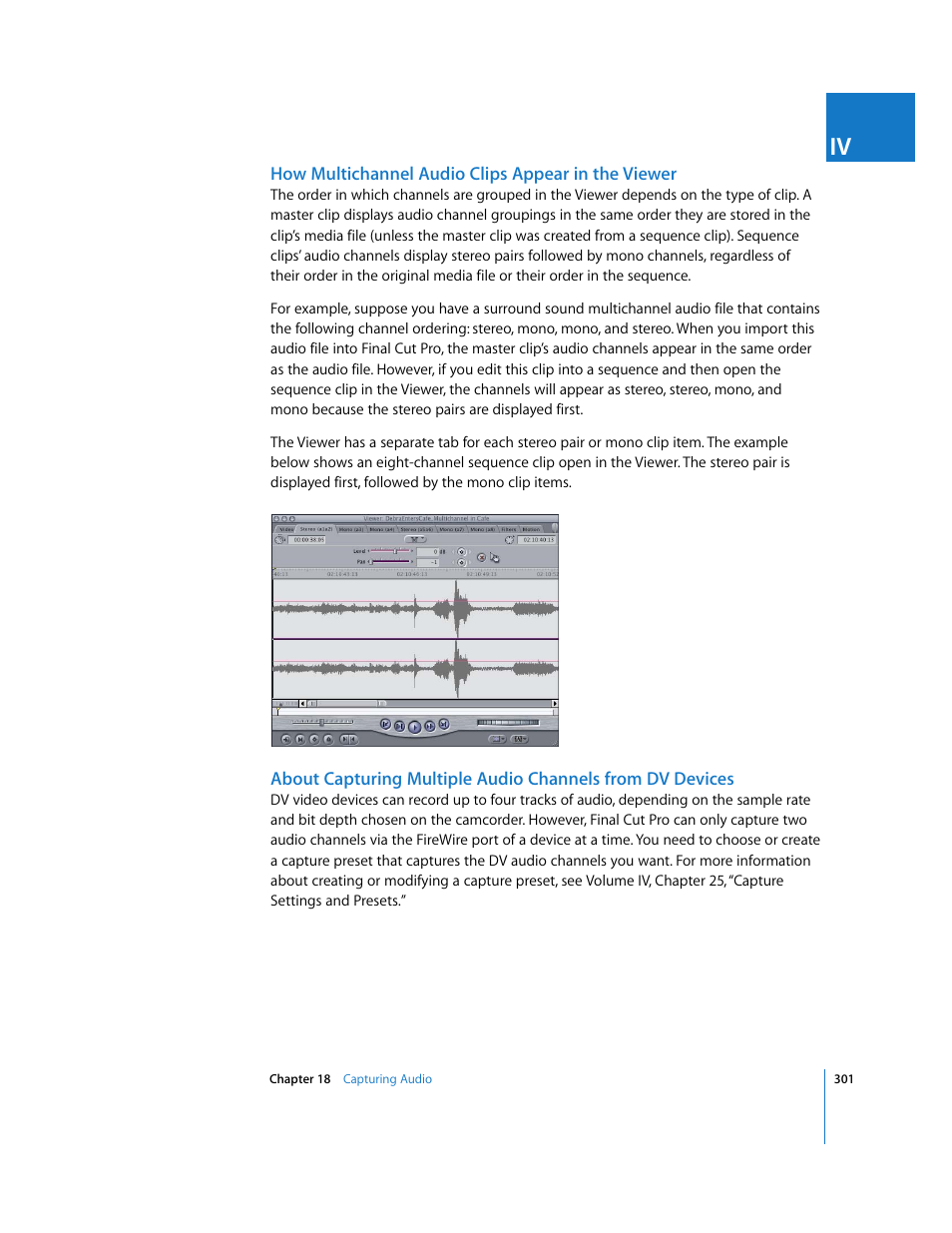 How multichannel audio clips appear in the viewer | Apple Final Cut Pro 6 User Manual | Page 302 / 2033