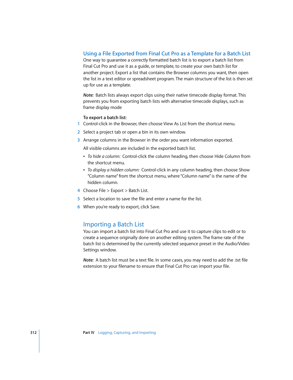 Importing a batch list, P. 312) | Apple Final Cut Pro 6 User Manual | Page 313 / 2033