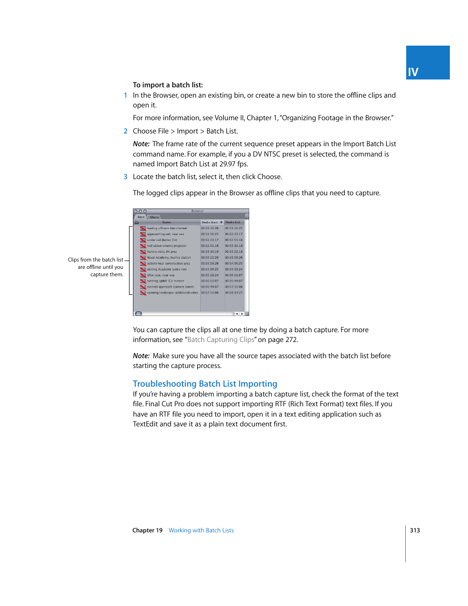 Troubleshooting batch list importing | Apple Final Cut Pro 6 User Manual | Page 314 / 2033