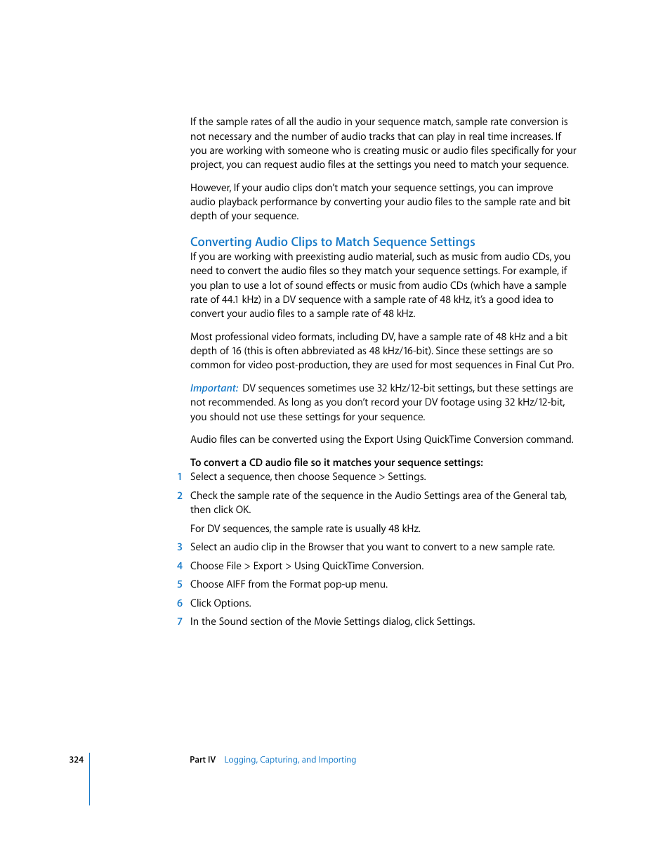 Converting audio clips to match sequence settings | Apple Final Cut Pro 6 User Manual | Page 325 / 2033