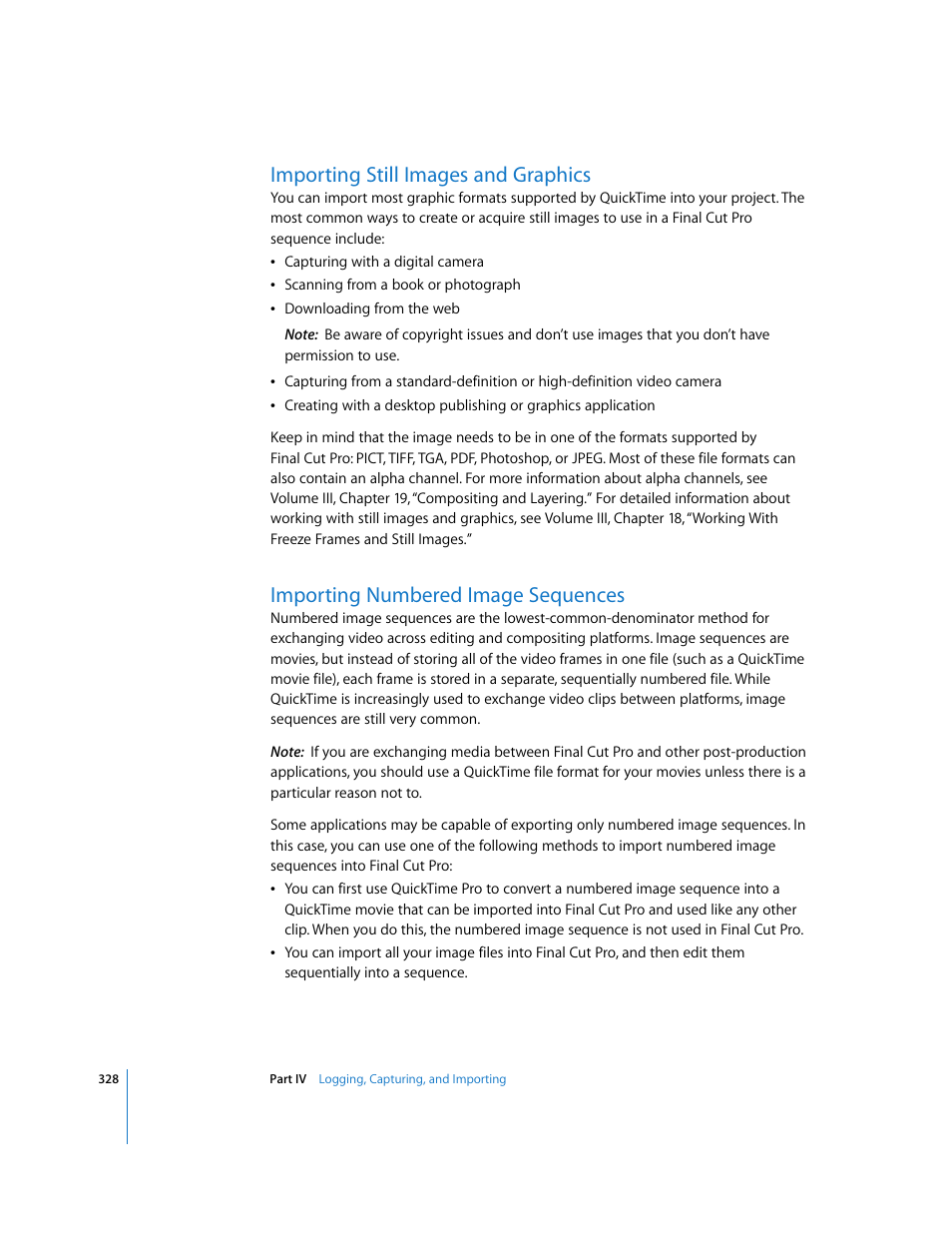 Importing still images and graphics, Importing numbered image sequences, P. 328) | Apple Final Cut Pro 6 User Manual | Page 329 / 2033