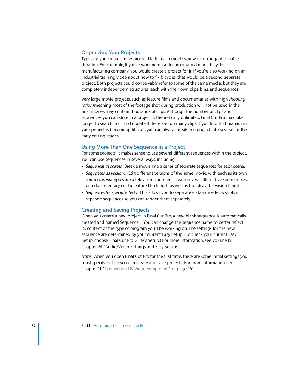 Organizing your projects, Using more than one sequence in a project, Creating and saving projects | Apple Final Cut Pro 6 User Manual | Page 33 / 2033