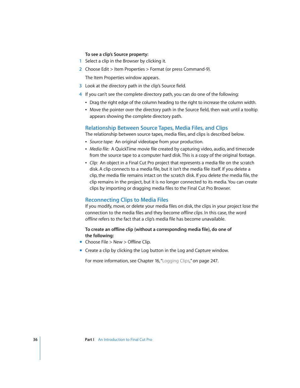 Reconnecting clips to media files | Apple Final Cut Pro 6 User Manual | Page 37 / 2033