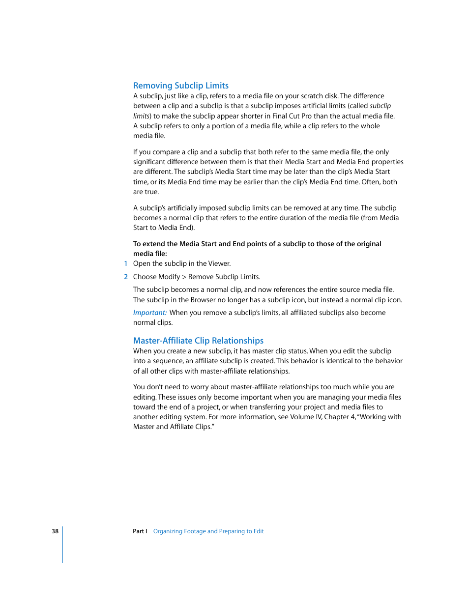Removing subclip limits, Master-affiliate clip relationships | Apple Final Cut Pro 6 User Manual | Page 371 / 2033