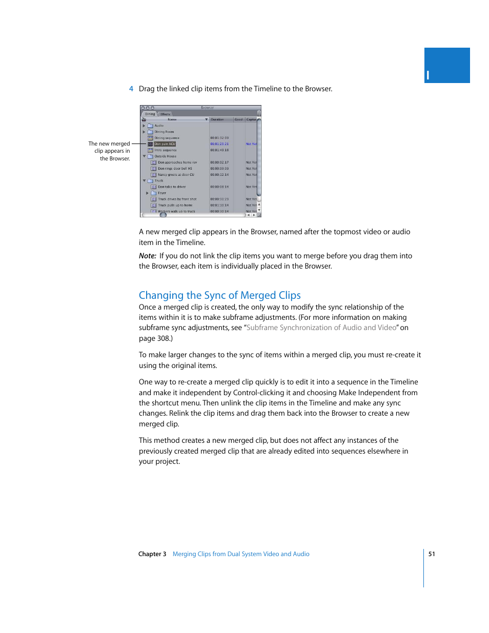 Changing the sync of merged clips, P. 51) | Apple Final Cut Pro 6 User Manual | Page 384 / 2033