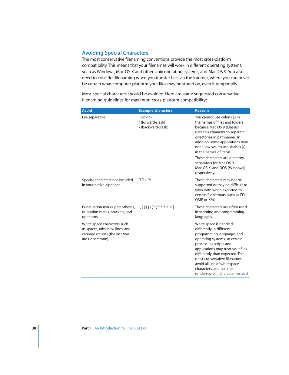 Avoiding special characters | Apple Final Cut Pro 6 User Manual | Page 39 / 2033