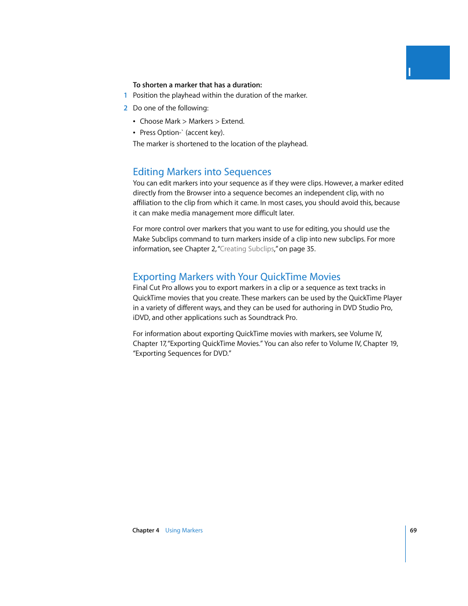 Editing markers into sequences, Exporting markers with your quicktime movies | Apple Final Cut Pro 6 User Manual | Page 402 / 2033
