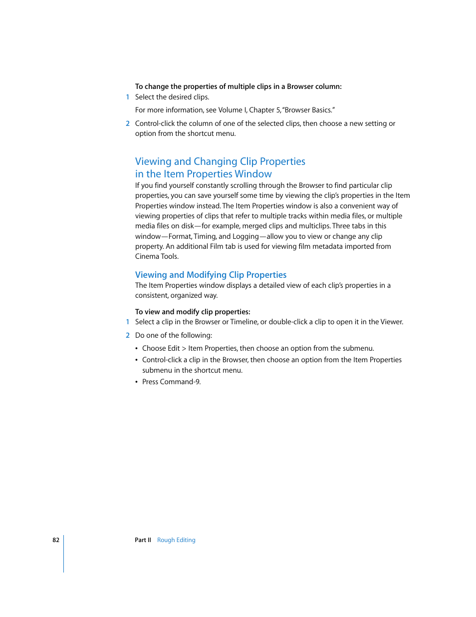 Viewing and modifying clip properties, Viewing and changing clip properties, In the item properties window | Apple Final Cut Pro 6 User Manual | Page 415 / 2033