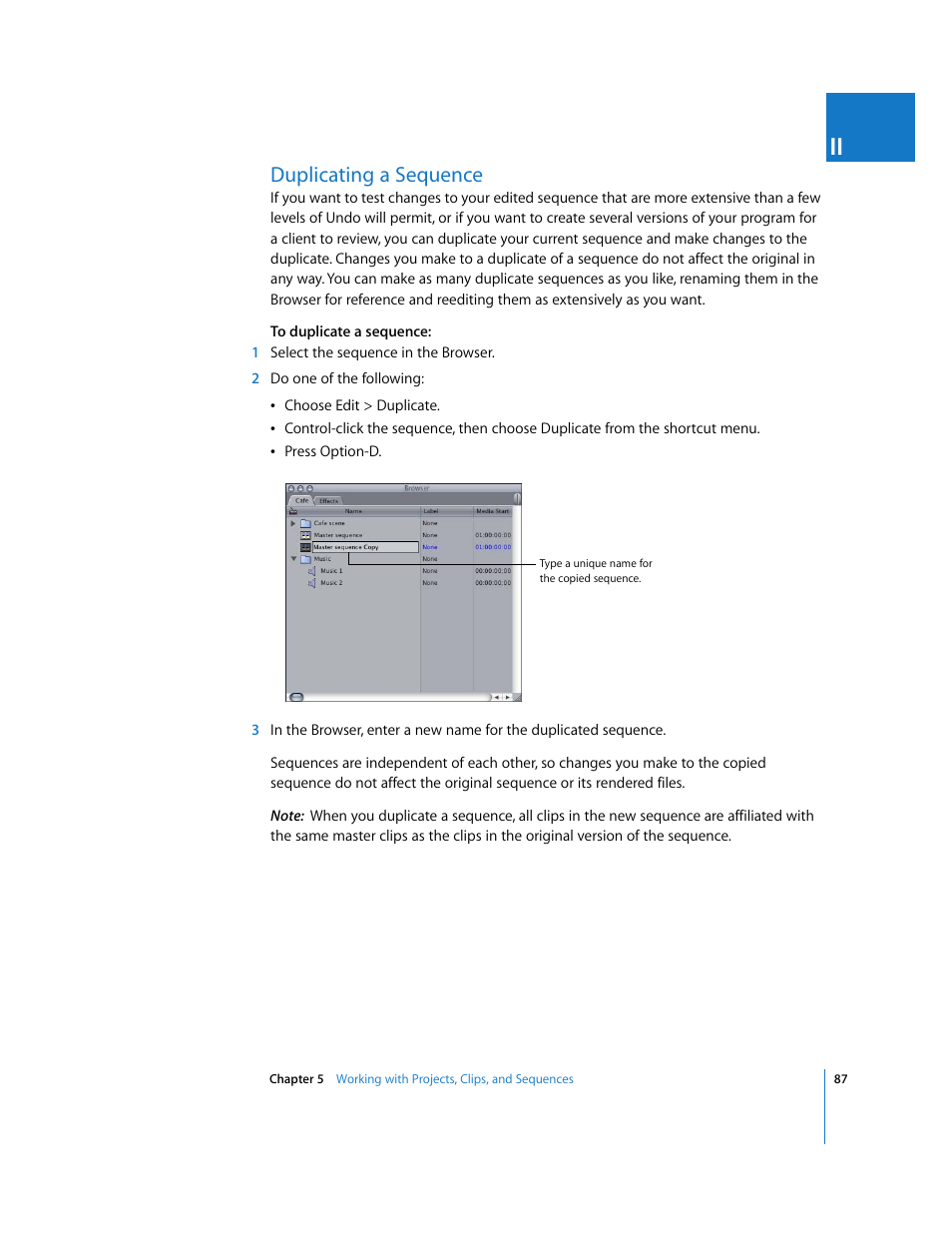 Duplicating a sequence | Apple Final Cut Pro 6 User Manual | Page 420 / 2033