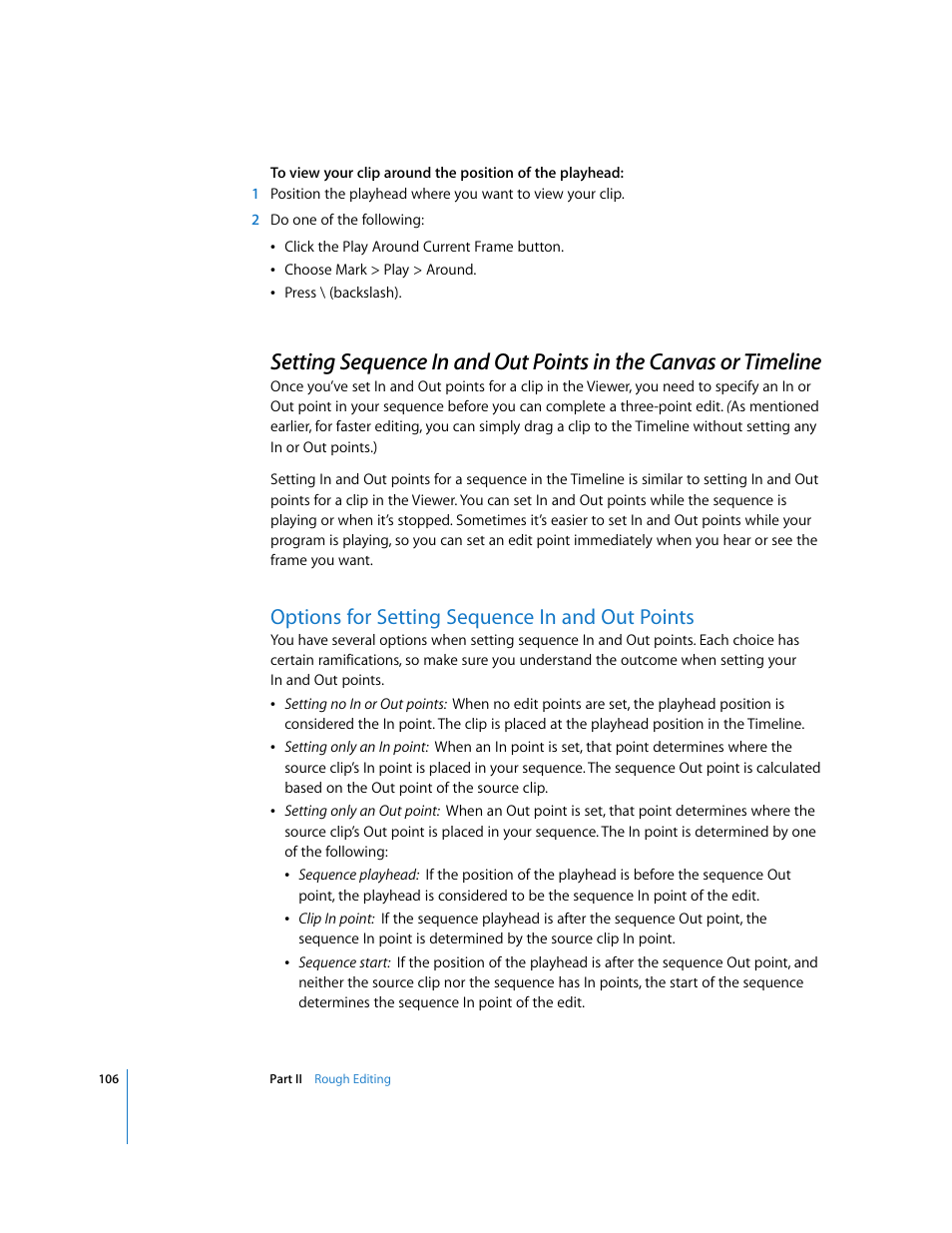 Options for setting sequence in and out points, P. 106) | Apple Final Cut Pro 6 User Manual | Page 439 / 2033