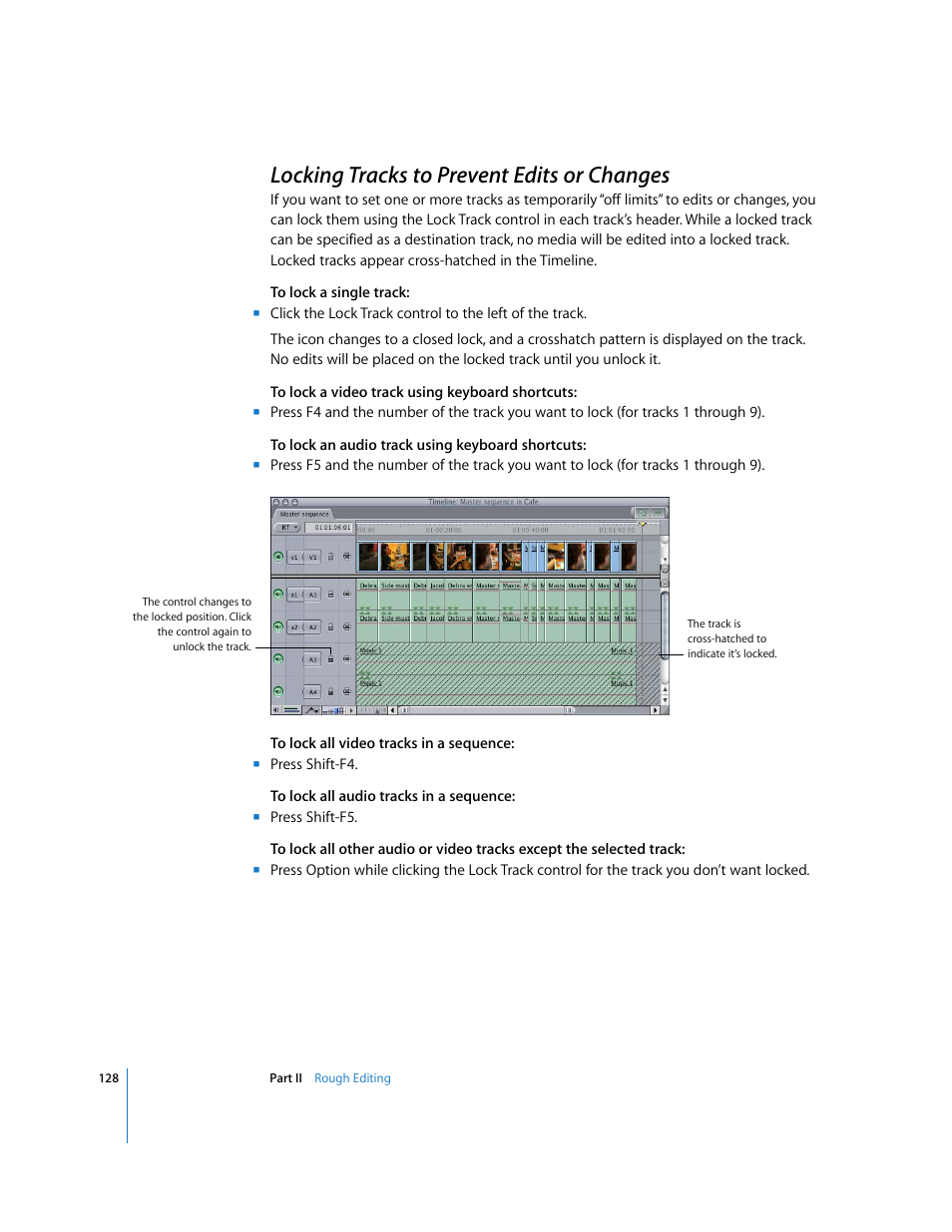 Locking tracks to prevent edits or changes, P. 128), Ormation see | Locking tracks to prevent, Edits or changes | Apple Final Cut Pro 6 User Manual | Page 461 / 2033