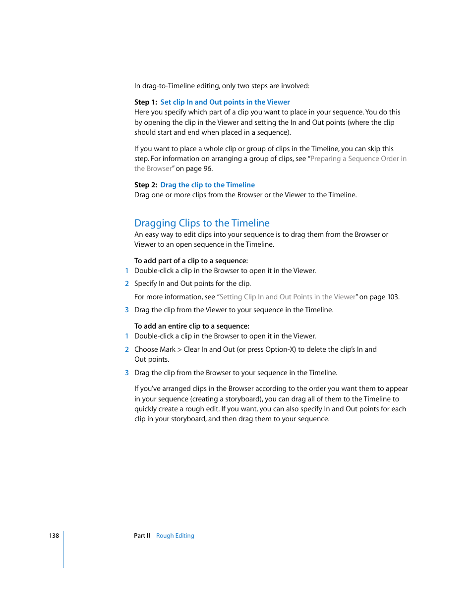 Dragging clips to the timeline, P. 138) | Apple Final Cut Pro 6 User Manual | Page 471 / 2033