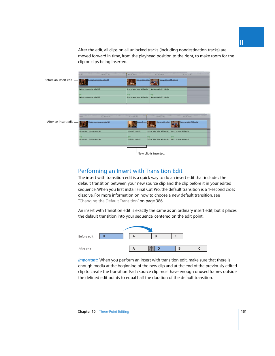Performing an insert with transition edit | Apple Final Cut Pro 6 User Manual | Page 484 / 2033
