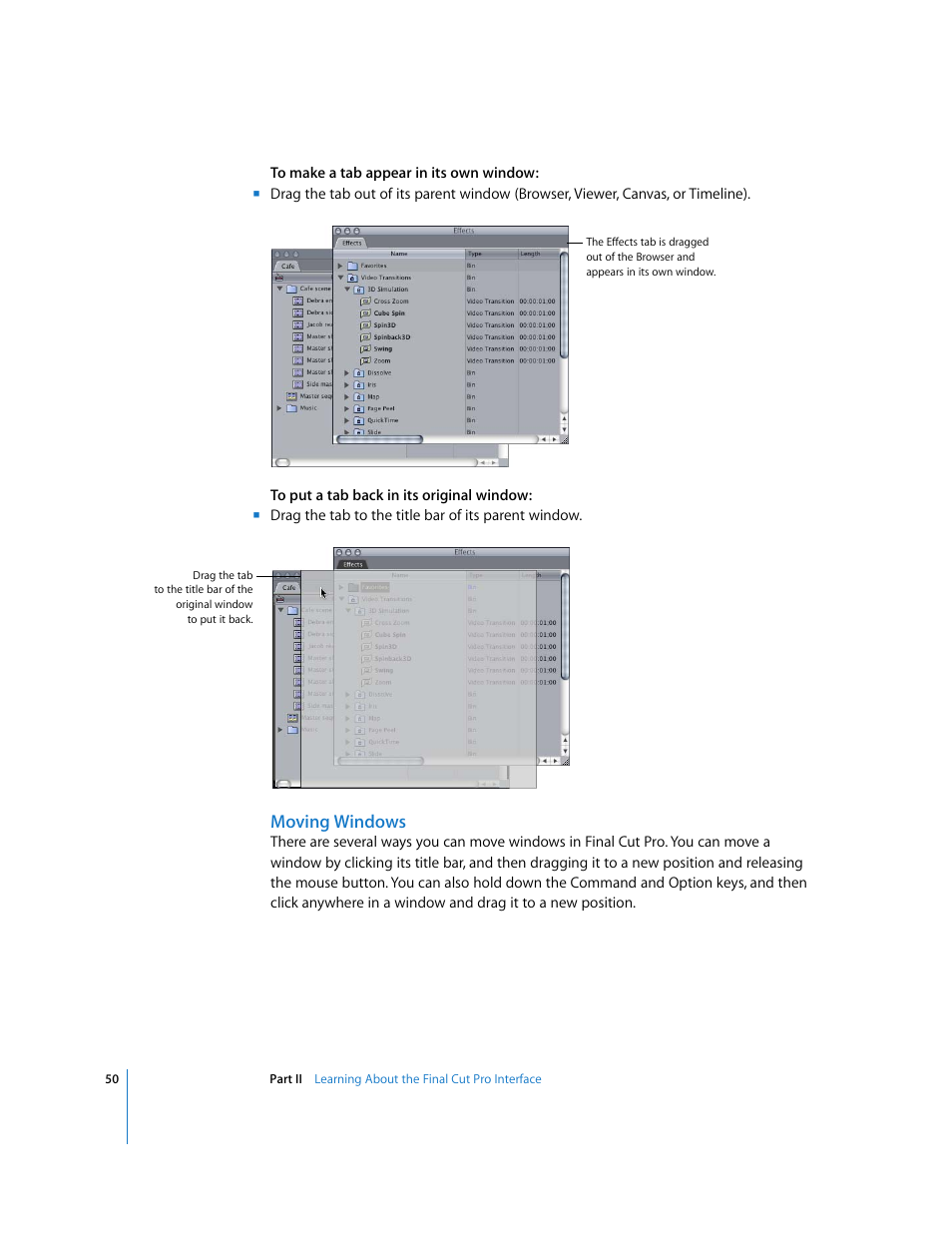 Moving windows | Apple Final Cut Pro 6 User Manual | Page 51 / 2033