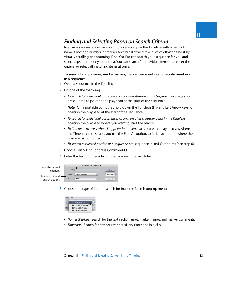 Finding and selecting based on search criteria, P. 183) | Apple Final Cut Pro 6 User Manual | Page 516 / 2033