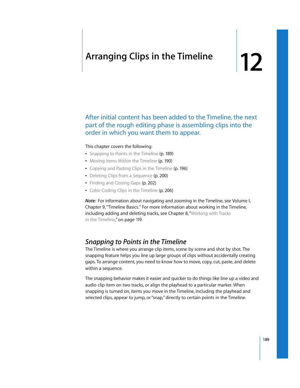 Arranging clips in the timeline, Snapping to points in the timeline, Chapter 12 | Apple Final Cut Pro 6 User Manual | Page 522 / 2033