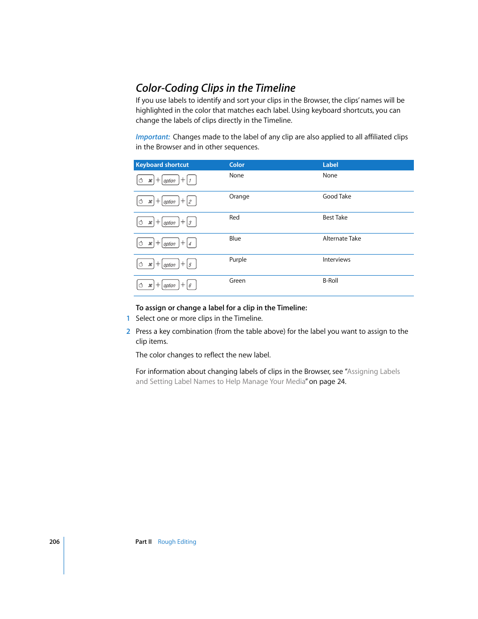 Color-coding clips in the timeline, P. 206) | Apple Final Cut Pro 6 User Manual | Page 539 / 2033