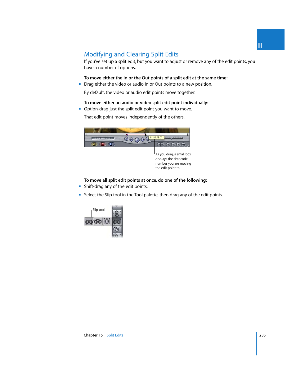 Modifying and clearing split edits, P. 235) | Apple Final Cut Pro 6 User Manual | Page 568 / 2033