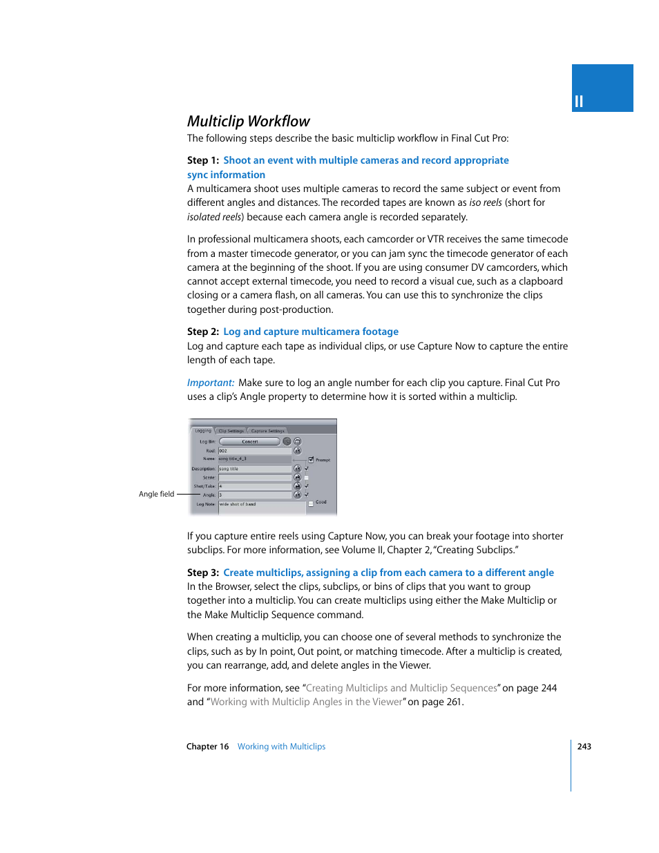 Multiclip workflow, P. 243) | Apple Final Cut Pro 6 User Manual | Page 576 / 2033
