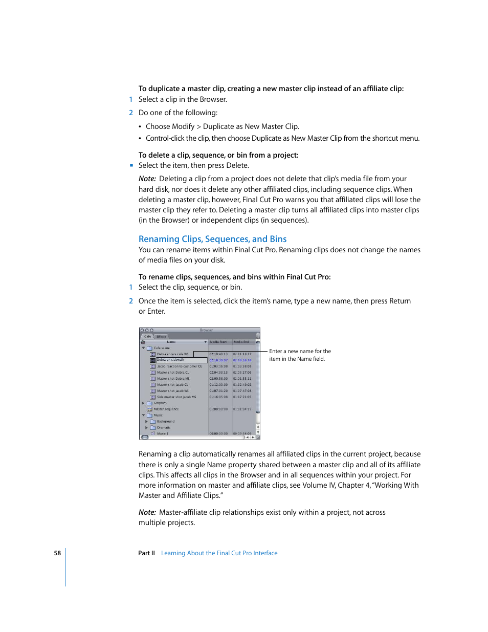Renaming clips, sequences, and bins | Apple Final Cut Pro 6 User Manual | Page 59 / 2033