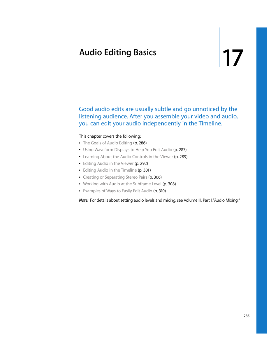 Audio editing basics, Chapter 17, En in chapter 17 | Audio editing, Basics | Apple Final Cut Pro 6 User Manual | Page 618 / 2033