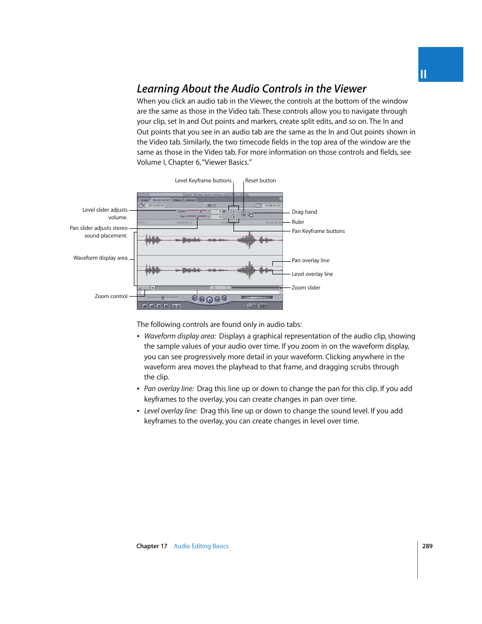 Learning about the audio controls in the viewer, P. 289) | Apple Final Cut Pro 6 User Manual | Page 622 / 2033