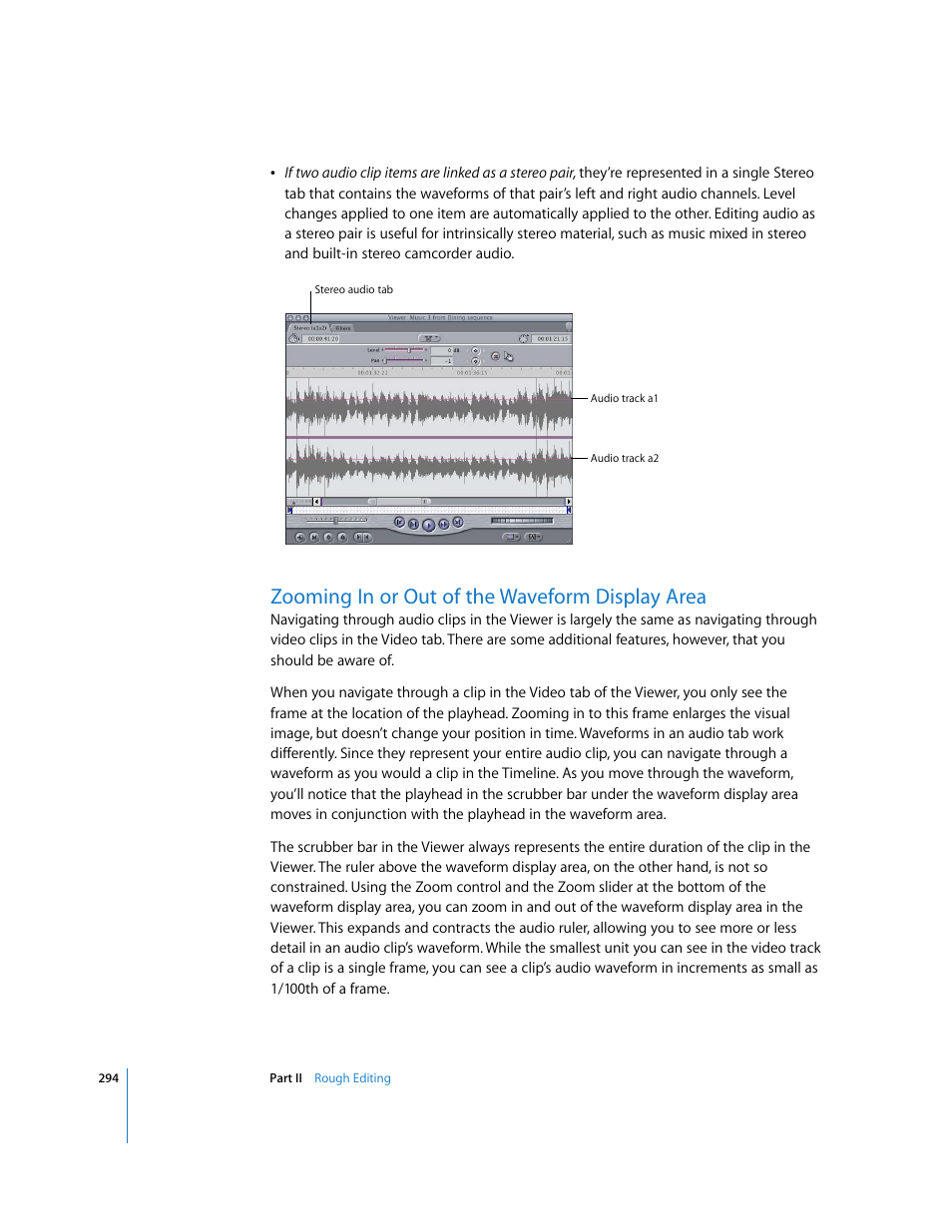 Zooming in or out of the waveform display area | Apple Final Cut Pro 6 User Manual | Page 627 / 2033