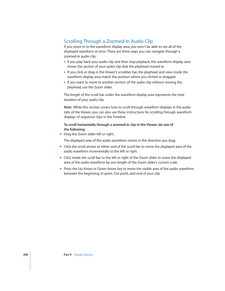 Scrolling through a zoomed-in audio clip | Apple Final Cut Pro 6 User Manual | Page 629 / 2033