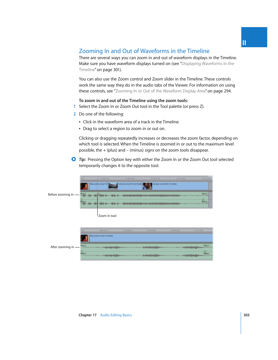 Zooming in and out of waveforms in the timeline | Apple Final Cut Pro 6 User Manual | Page 636 / 2033