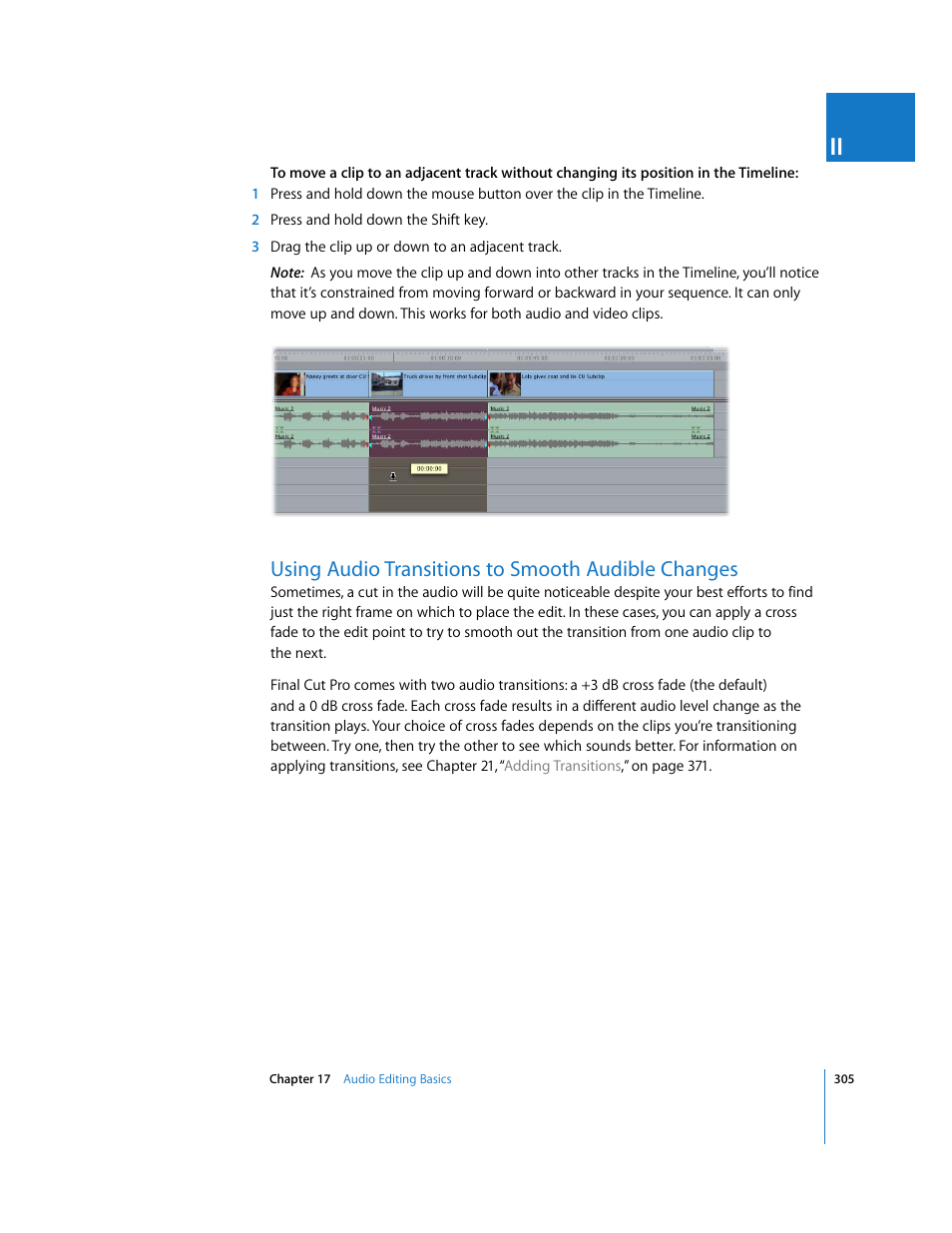 Using audio transitions to smooth audible changes | Apple Final Cut Pro 6 User Manual | Page 638 / 2033