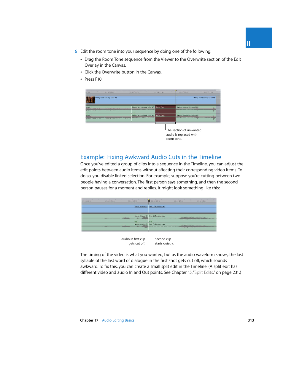 Example: fixing awkward audio cuts in the timeline | Apple Final Cut Pro 6 User Manual | Page 646 / 2033