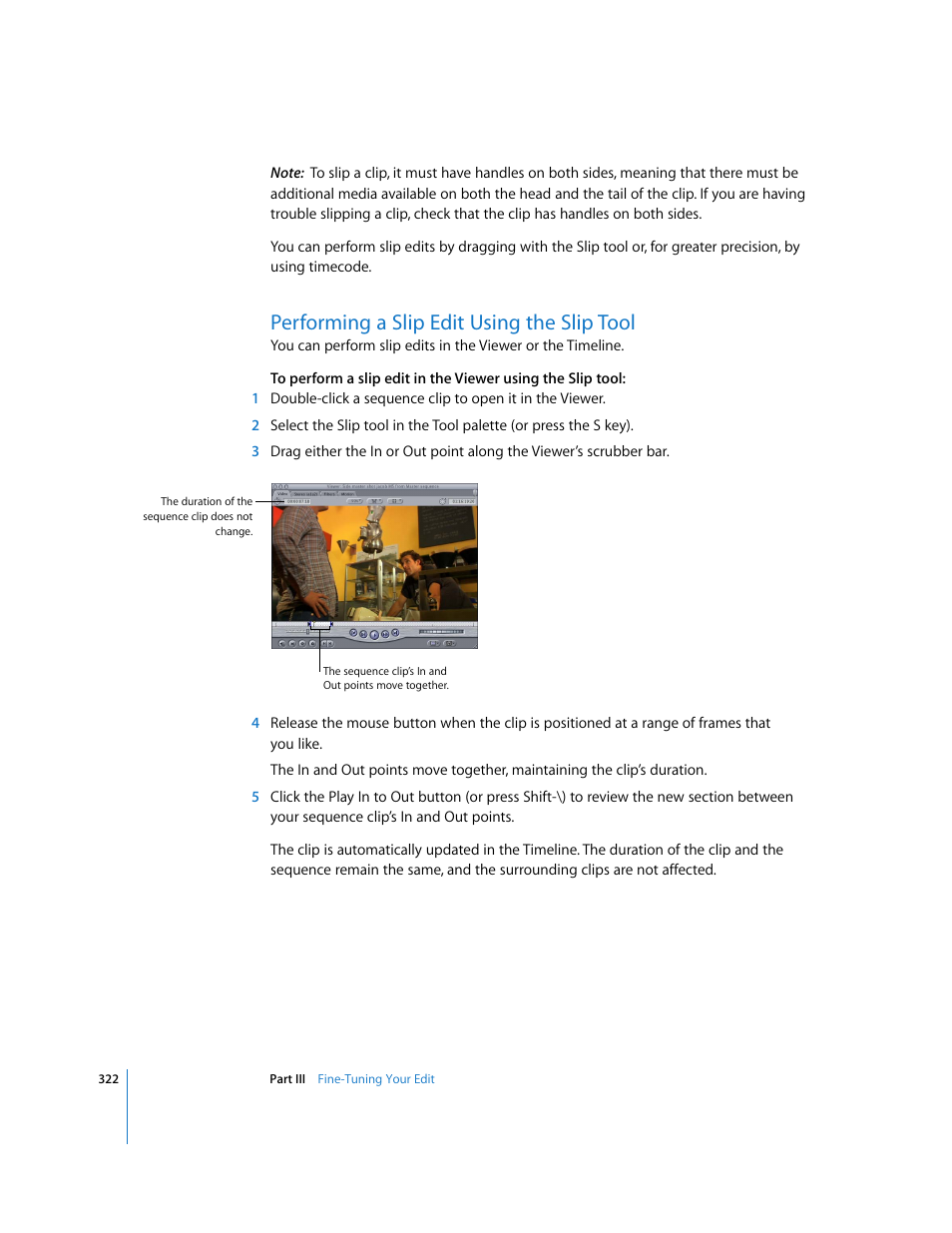 Performing a slip edit using the slip tool | Apple Final Cut Pro 6 User Manual | Page 655 / 2033