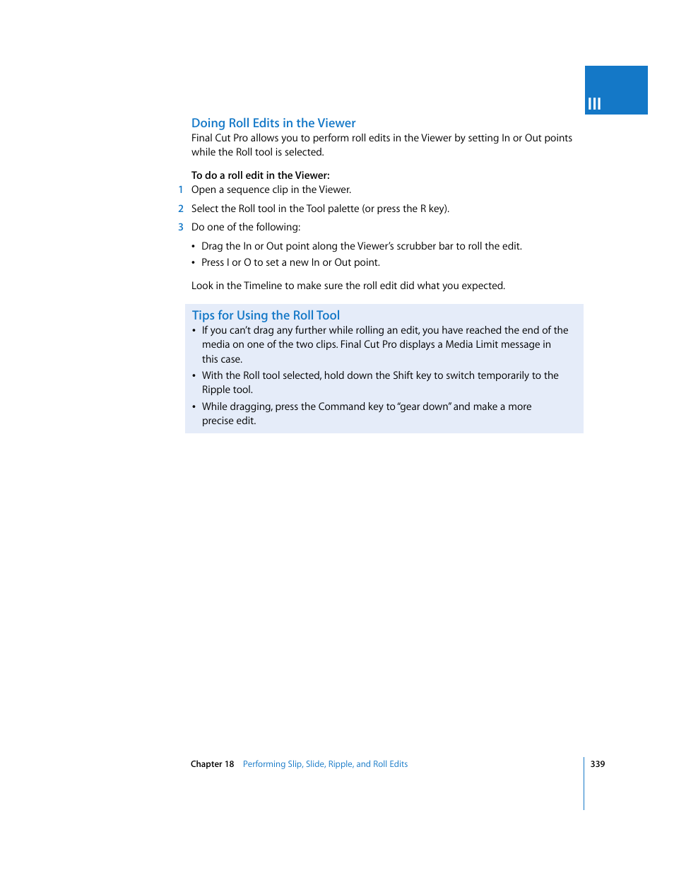 Doing roll edits in the viewer, Tips for using the roll tool | Apple Final Cut Pro 6 User Manual | Page 672 / 2033