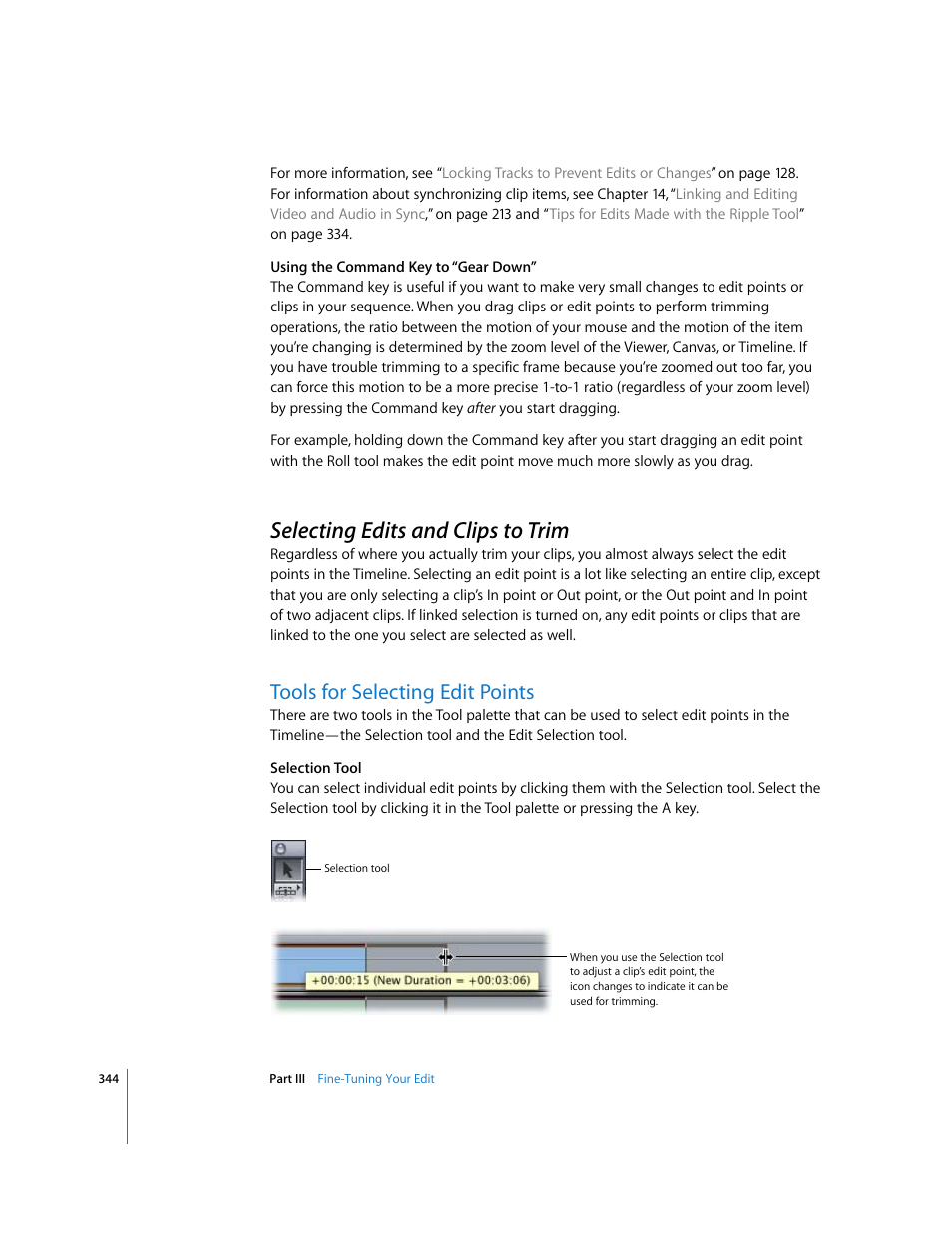 Selecting edits and clips to trim, Tools for selecting edit points, P. 344) | Apple Final Cut Pro 6 User Manual | Page 677 / 2033