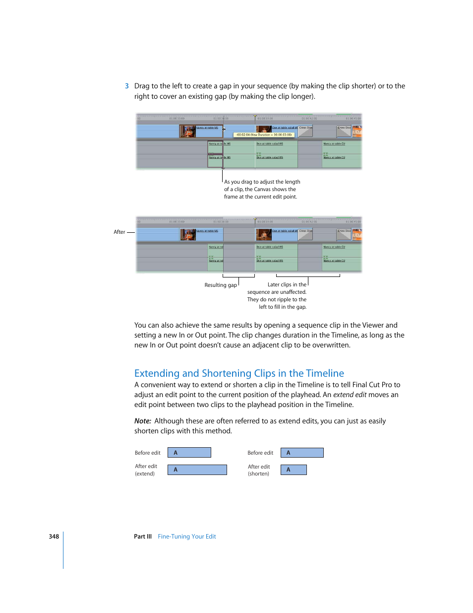Extending and shortening clips in the timeline | Apple Final Cut Pro 6 User Manual | Page 681 / 2033