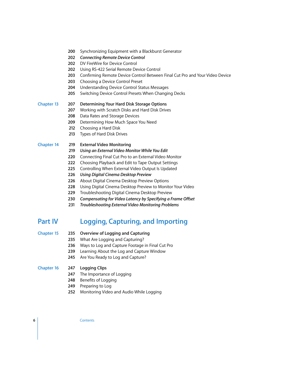 Part iv logging, capturing, and importing | Apple Final Cut Pro 6 User Manual | Page 7 / 2033