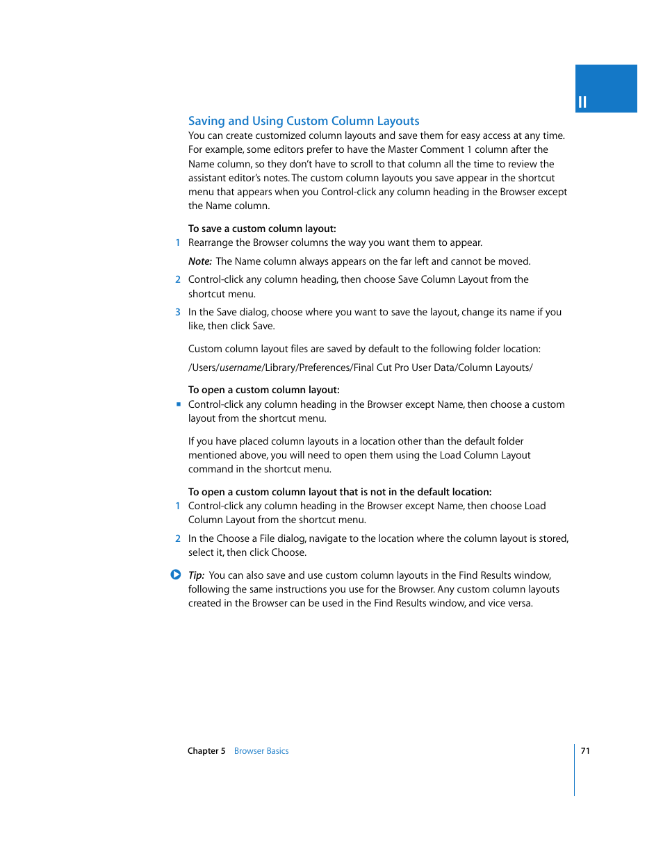 Saving and using custom column layouts | Apple Final Cut Pro 6 User Manual | Page 72 / 2033