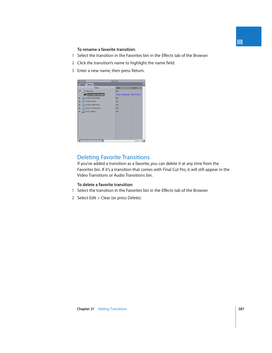 Deleting favorite transitions | Apple Final Cut Pro 6 User Manual | Page 720 / 2033