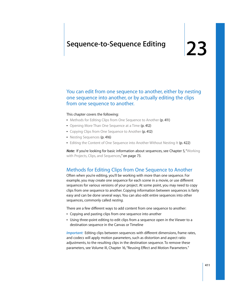 Sequence-to-sequence editing, Chapter 23, See chapter 23 | Apple Final Cut Pro 6 User Manual | Page 744 / 2033