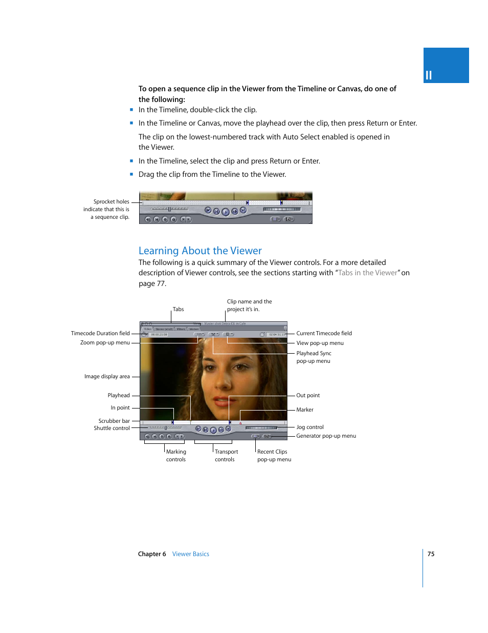 Learning about the viewer, P. 75) | Apple Final Cut Pro 6 User Manual | Page 76 / 2033