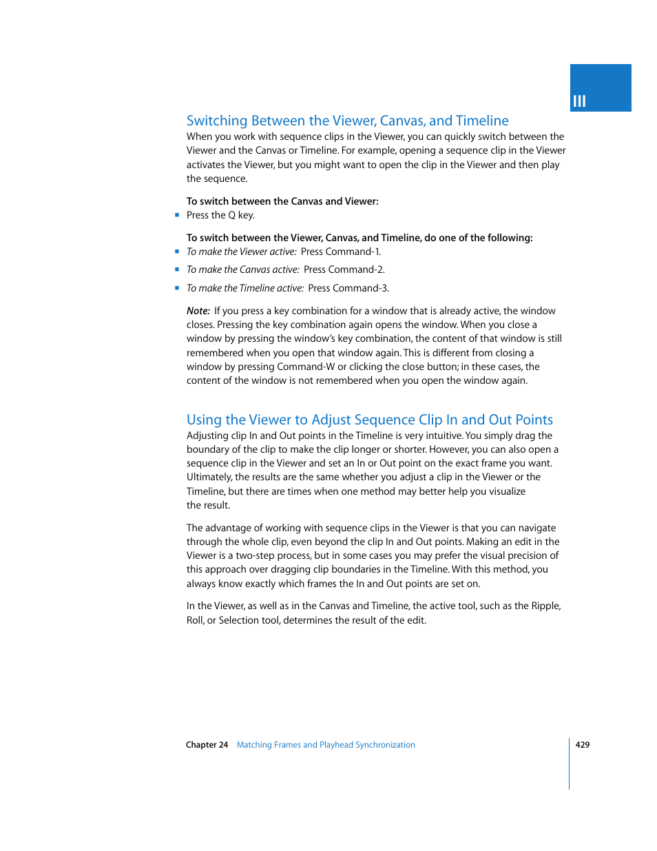 Switching between the viewer, canvas, and timeline | Apple Final Cut Pro 6 User Manual | Page 762 / 2033