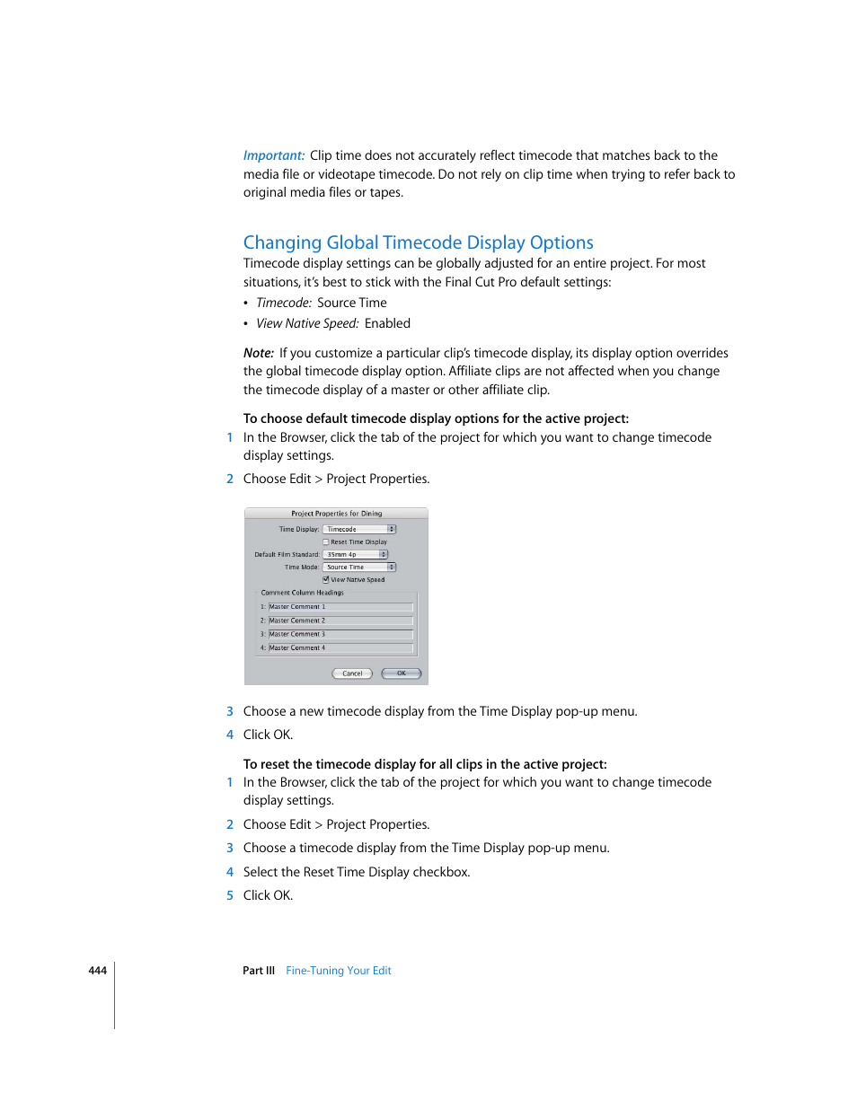 Changing global timecode display options | Apple Final Cut Pro 6 User Manual | Page 777 / 2033