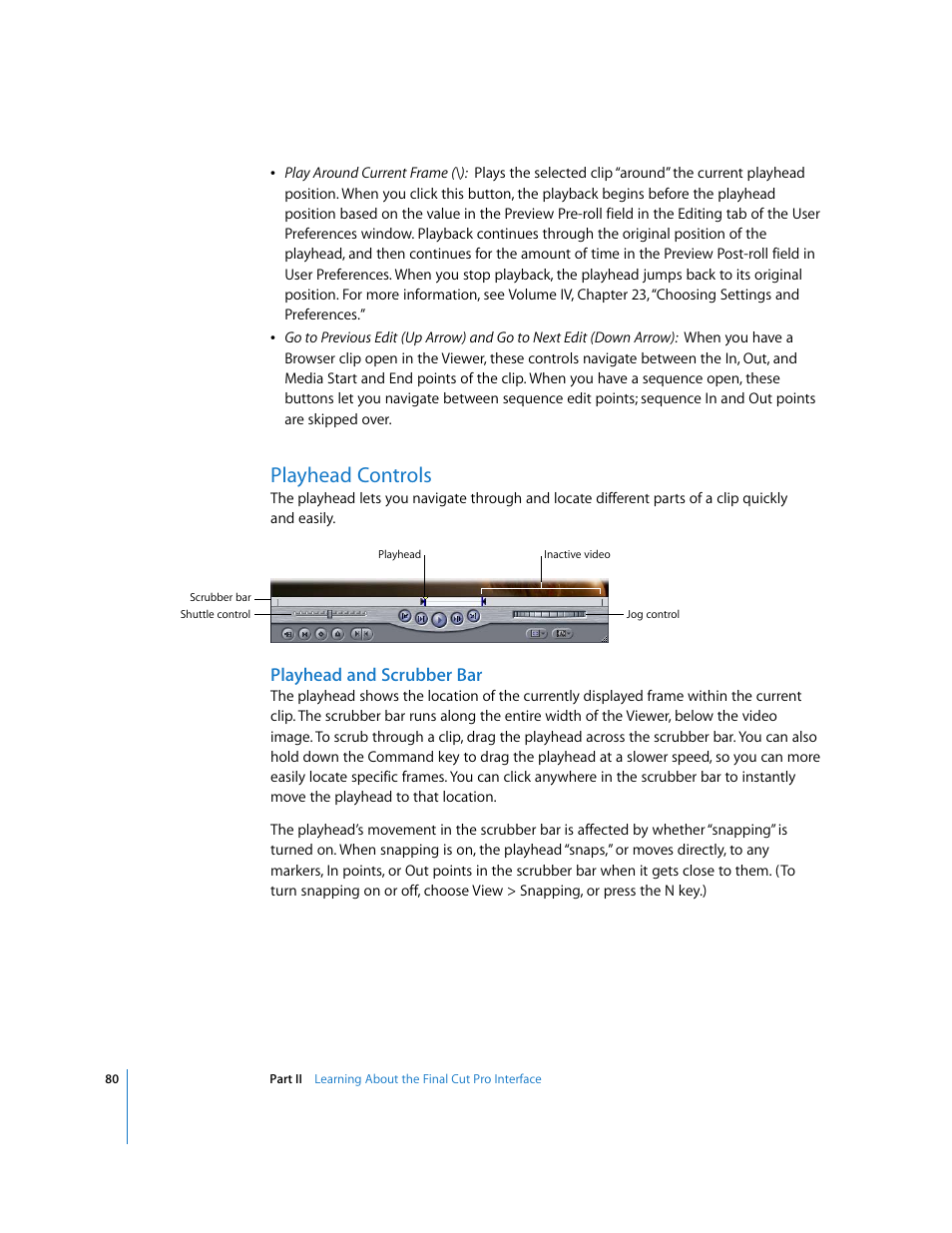 Playhead controls, Playhead and scrubber bar, P. 80) | Apple Final Cut Pro 6 User Manual | Page 81 / 2033