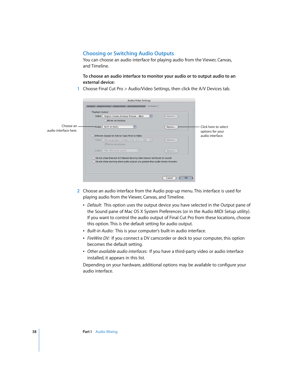 Choosing or switching audio outputs | Apple Final Cut Pro 6 User Manual | Page 823 / 2033