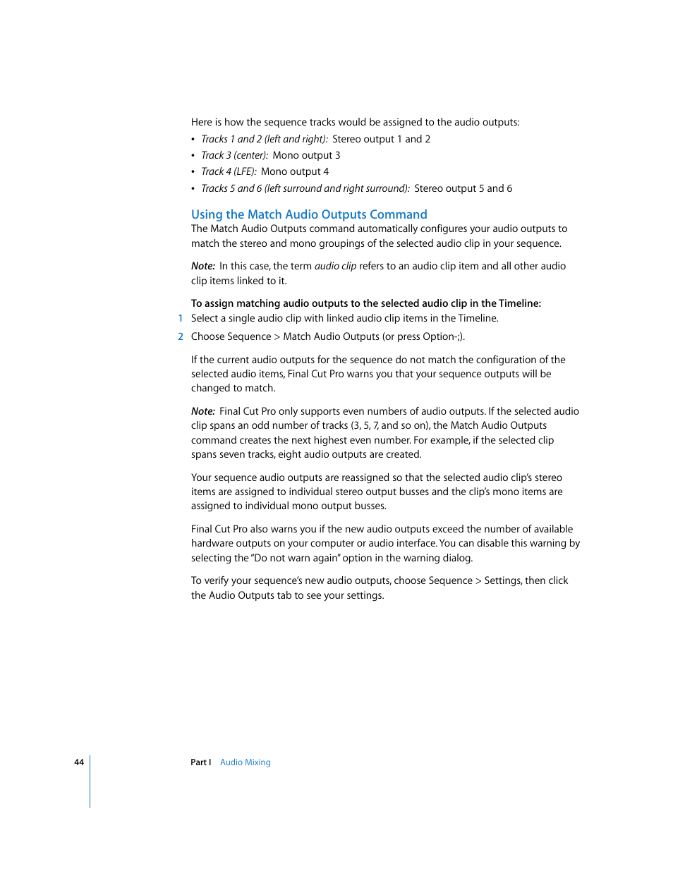 Using the match audio outputs command | Apple Final Cut Pro 6 User Manual | Page 829 / 2033