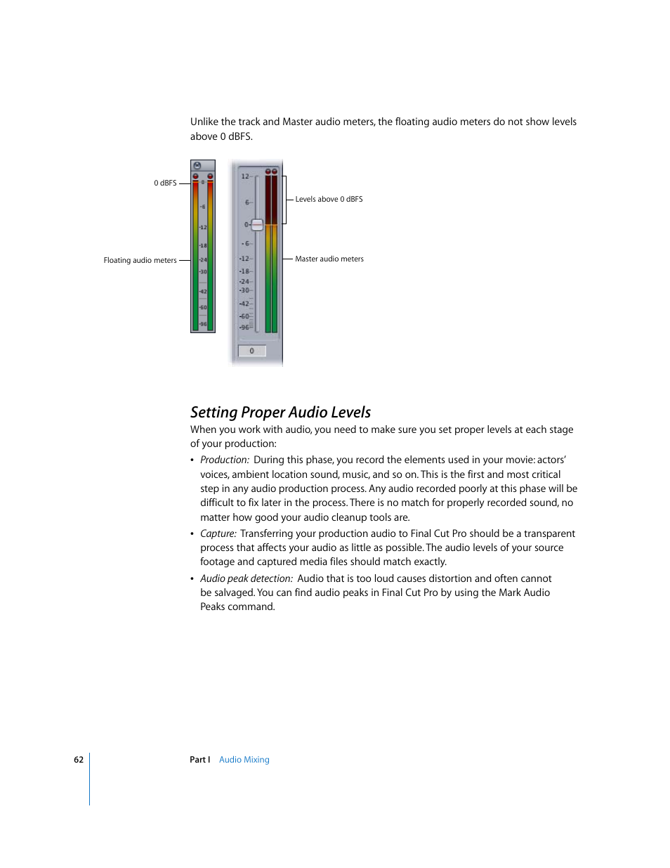 Setting proper audio levels, P. 62) | Apple Final Cut Pro 6 User Manual | Page 847 / 2033